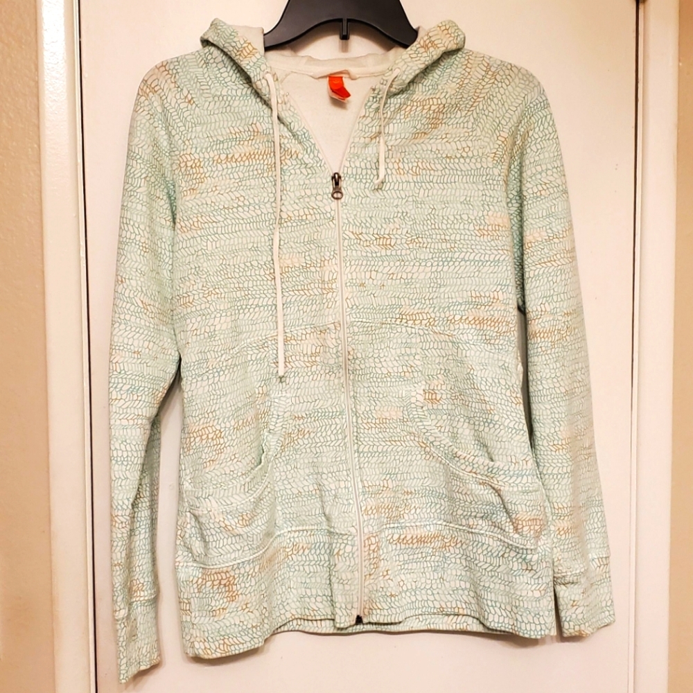 Lucy Activewear White, Teal & Brown Print Jacket Medium